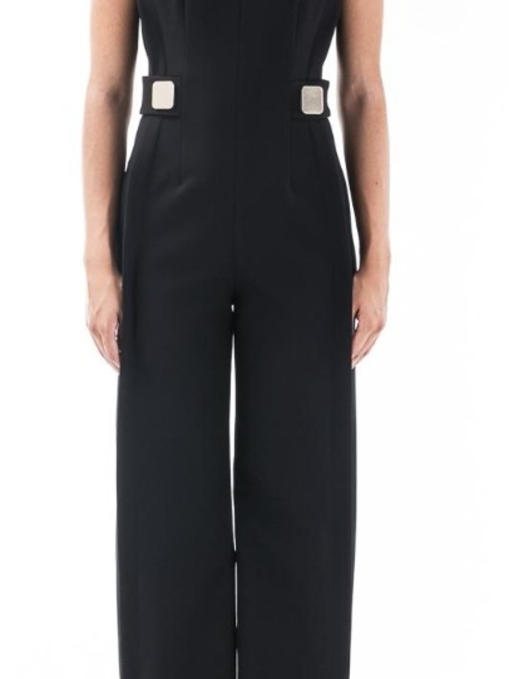 SIMONA CORSELLINI Classic Black Wide-Leg Jumpsuit with Square Buckle Detail